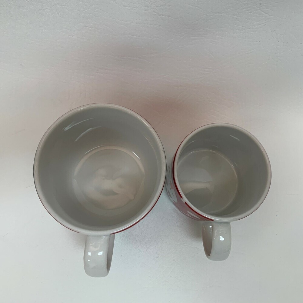 Crate & Barrel Cups Red White Snow Snowman Porcelain Made in Bangladesh Lot of 2 - Picture 6 of 8